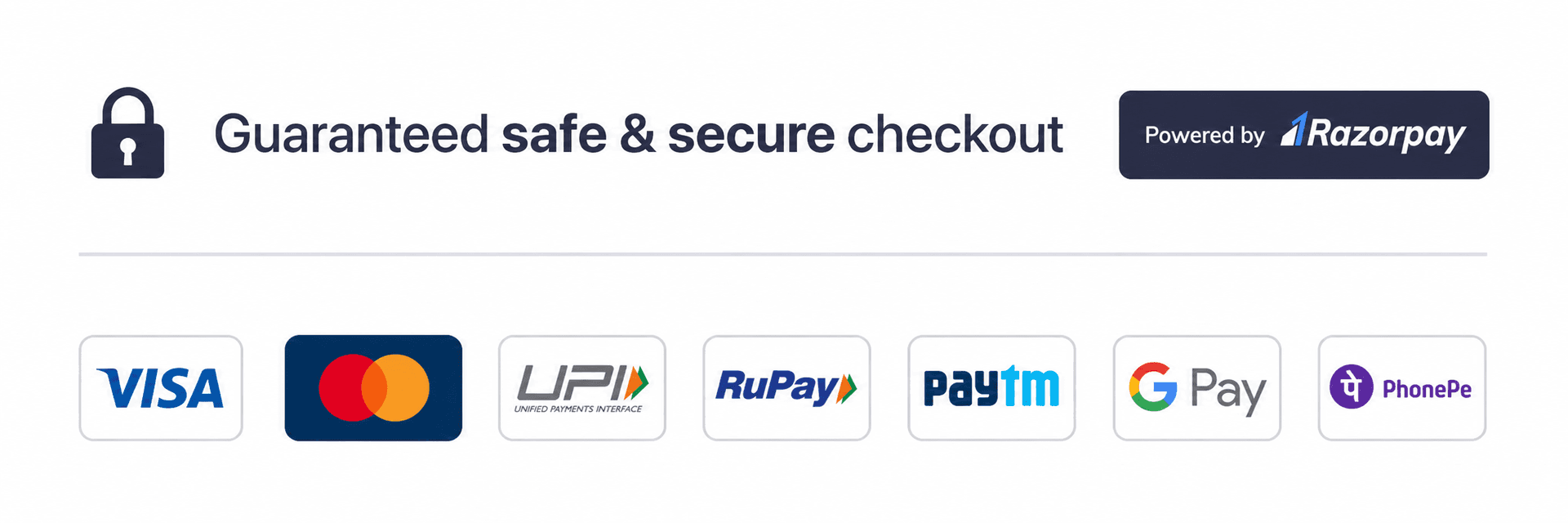 Guaranteed safe and secure checkout, powered by Stripe