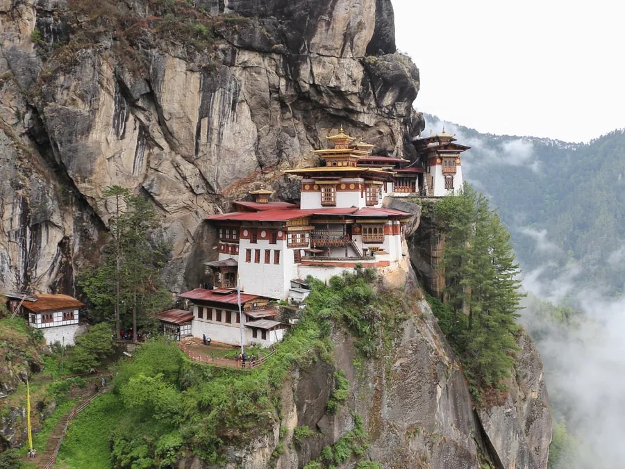 The road climbing towards Paro Taktsang in the Bhutanese Himalayas