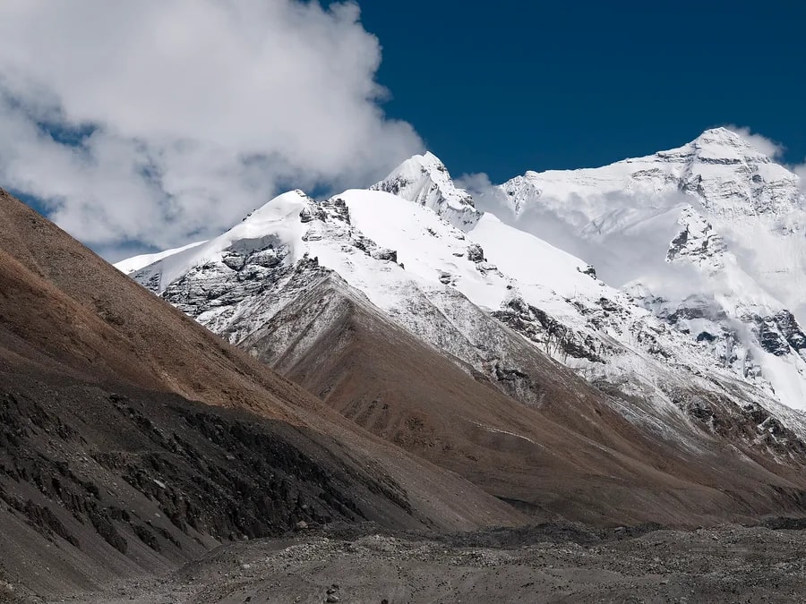 The north face of Everest seen from the Tibetan plateau