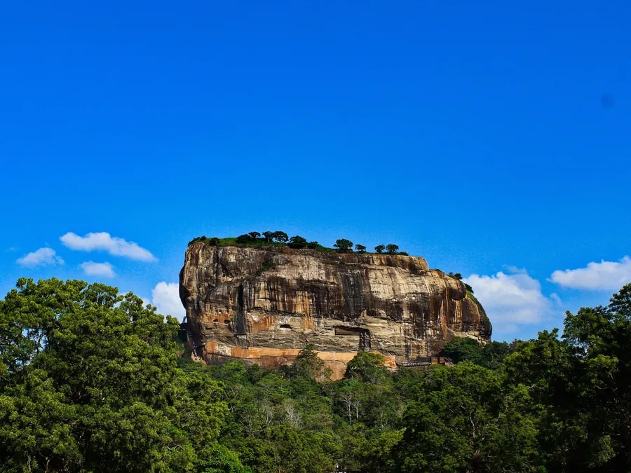 Sigiriya rock fortress seen from the surrounding forest in Sri Lanka