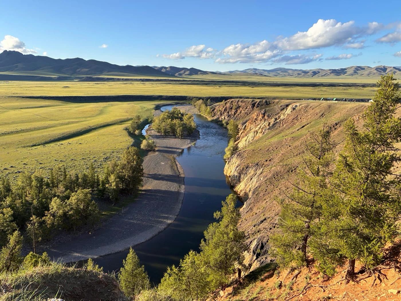 River winding through a grassy canyon in central Mongolia