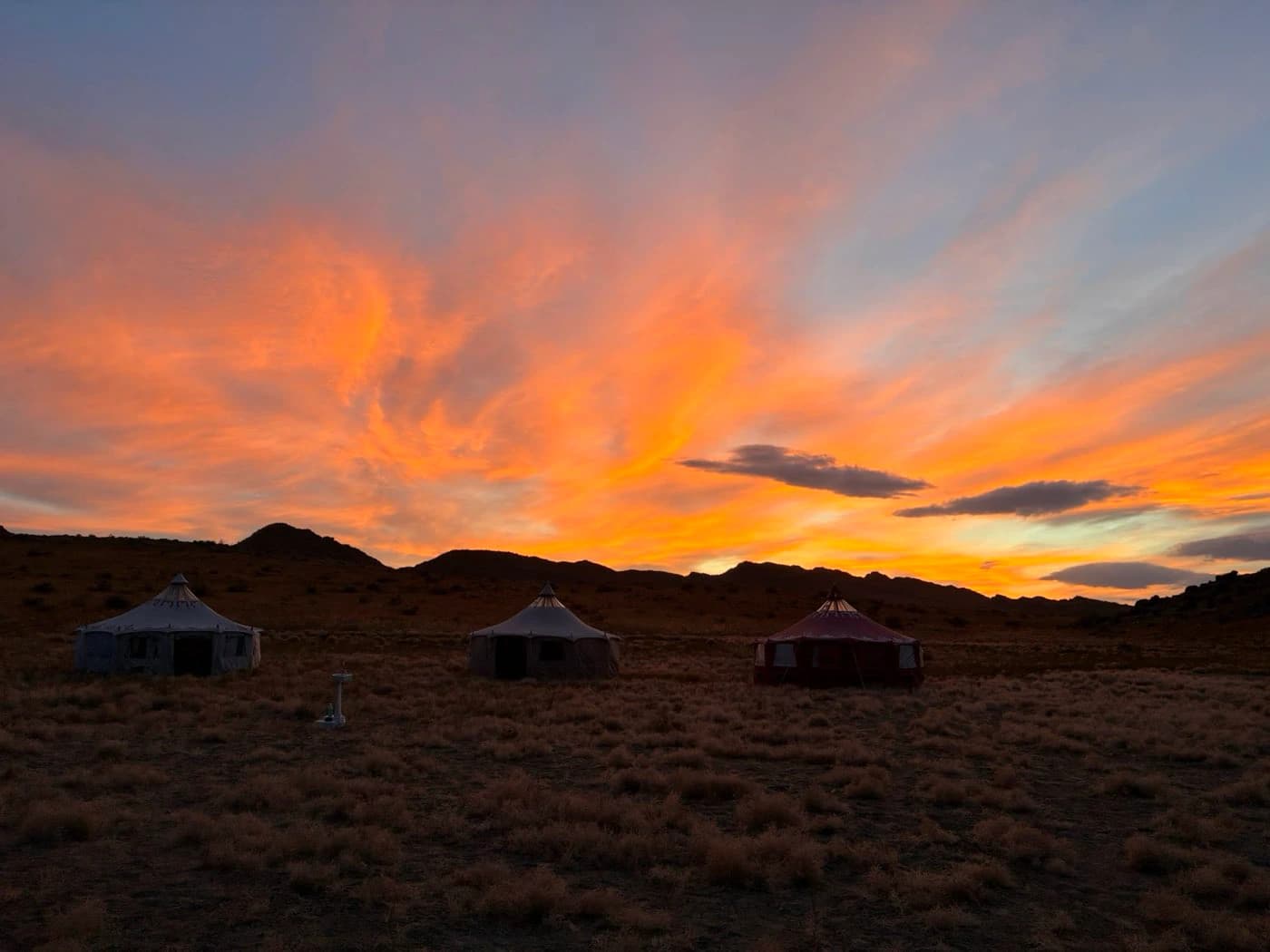 Sunset over a ger camp in the Mongolian countryside