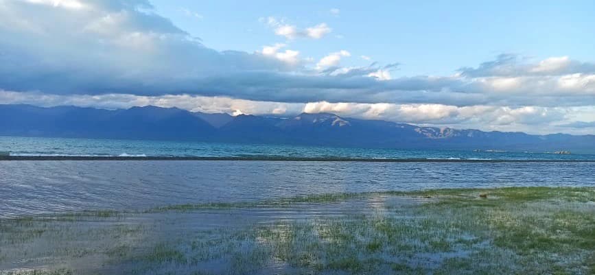 Uureg Lake in the Mongolian Altai with mountains behind