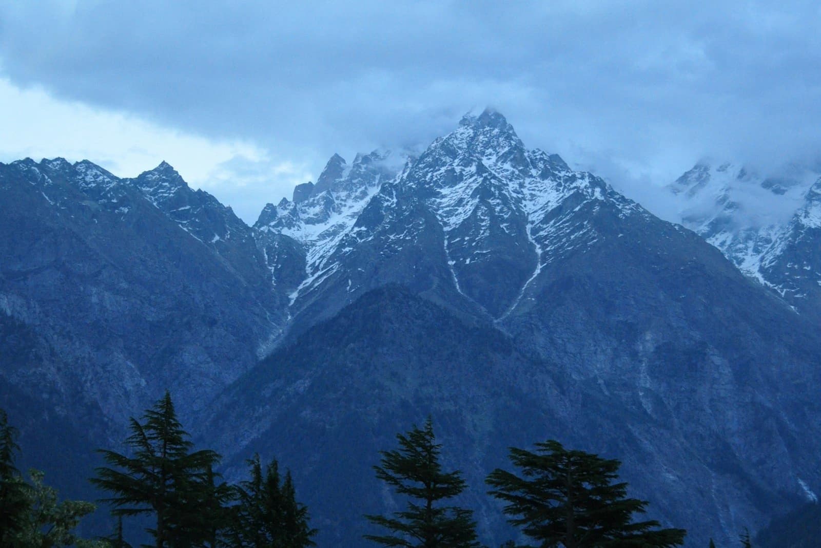 Kinner Kailash range at sunrise above Kalpa, Kinnaur, in winter